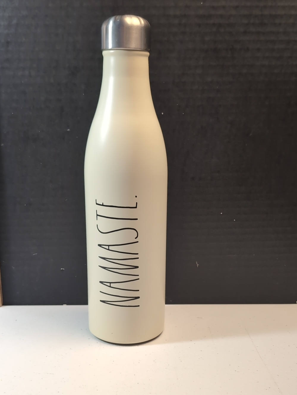 Rae Dunn NAMASTE Stainless Steel Water Bottle Cream Colour 12" Tall 17 oz